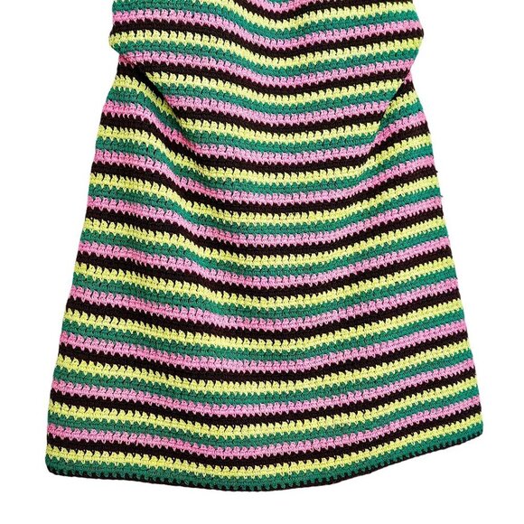 Frame x Julia Sarr Jamois Pink Green Striped Crochet‎ Halter Mini Dress Size M - Picture 6 of 11